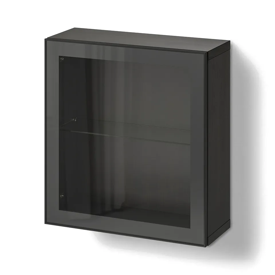 BESTÅ Wall-mounted cabinet combination, black-brown/Glassvik black, 60x22x64 cm