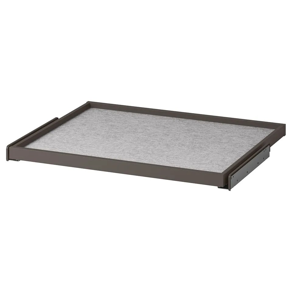 KOMPLEMENT pull-out tray, grey, with felt mat, dark frame, rectangular, minimalist.