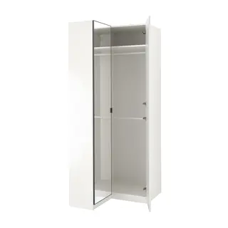 PAX / FARDAL/ÅHEIM corner wardrobe, high-gloss white/mirror glass, 110/88x236 cm