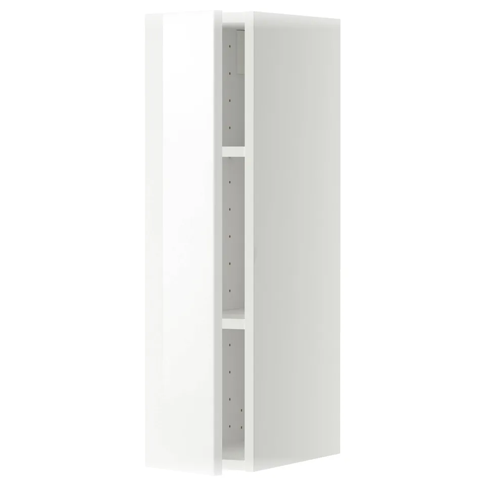 METOD white kitchen cabinet, modern high gloss design, fits corners.