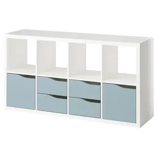 KALLAX shelving unit, with 2 doors/4 drawers white/light grey-blue wave shaped, 147x77 cm