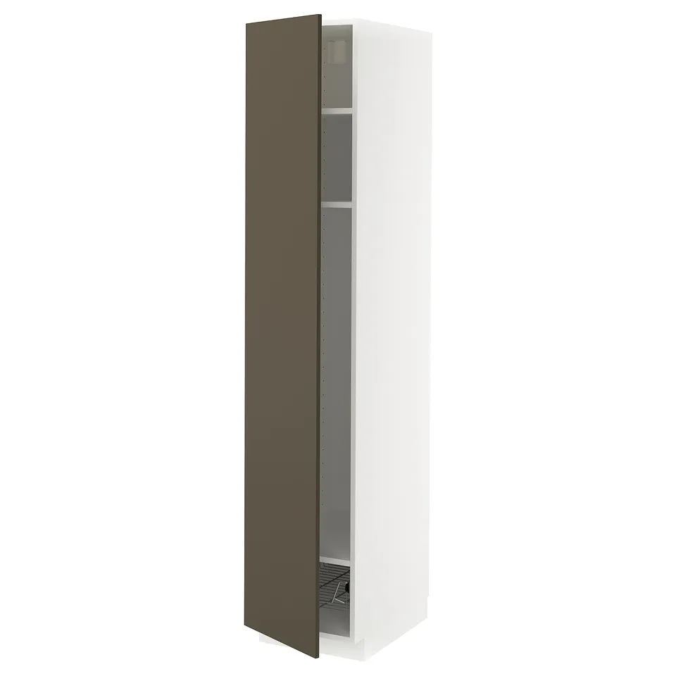 Macetode high cabinet in white with dark brown door.