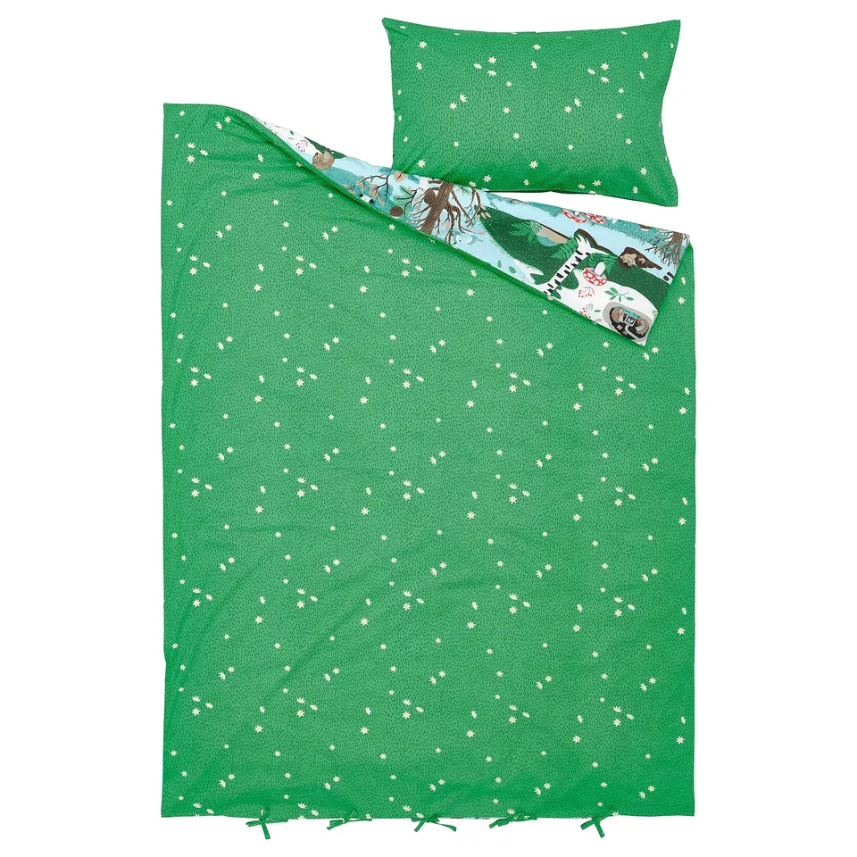 SKOGSDUVA green duvet set - forest theme, cotton blend, rectangular with floral design, includes pillowcase, durable airo finish.