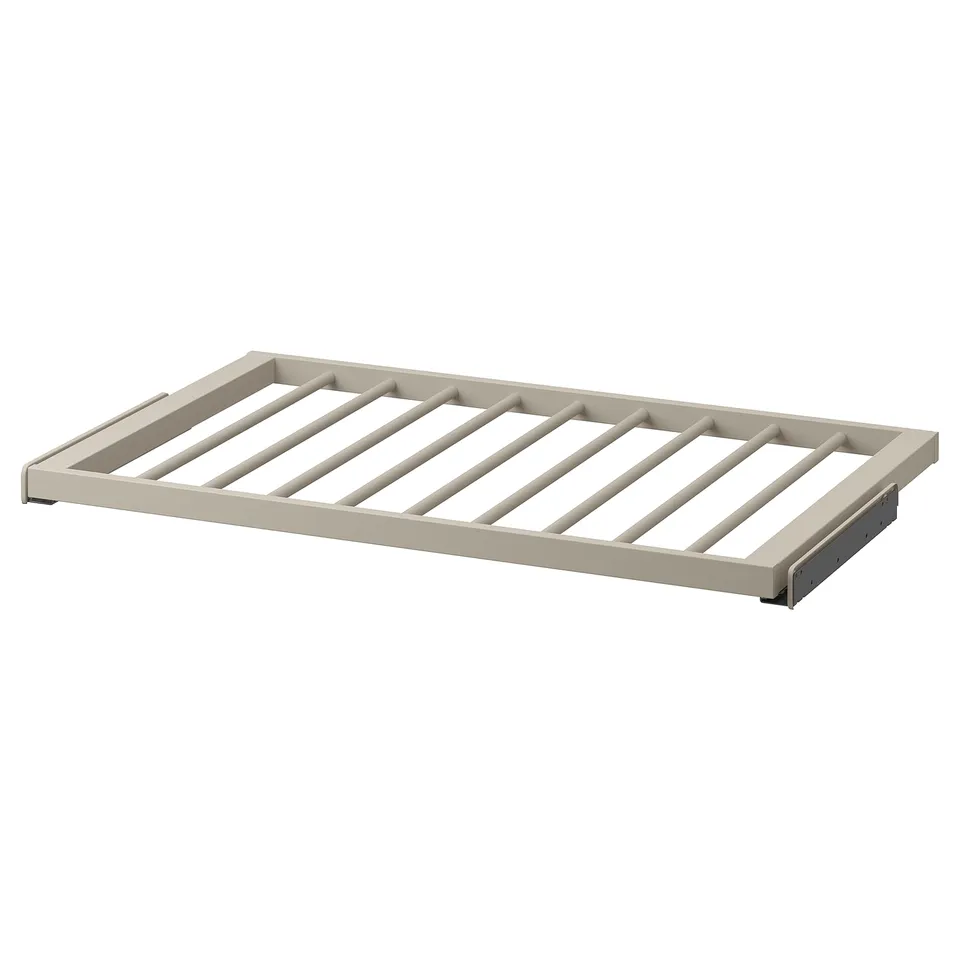 KOMPLEMENT trouser hanger, off-white, sturdy metal frame, slatted design, pulls out, 10-year guarantee.