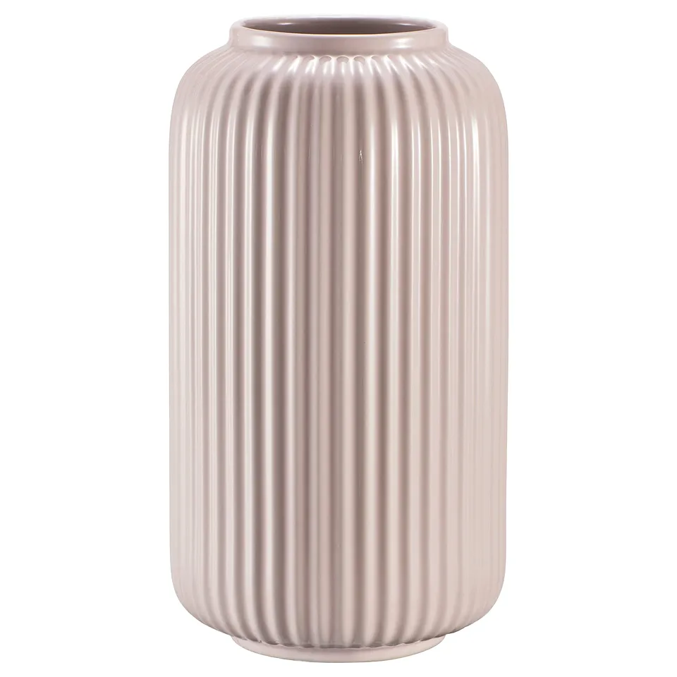 STILREN: pink, cylindrical vase with vertical ridges, made of stoneware.