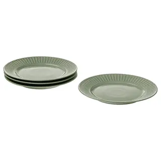 STRIMMIG plate, stoneware pale grey-green