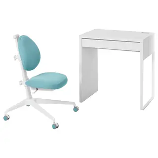 MICKE / DAGNAR desk and chair, white/turquoise