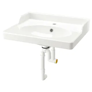 RUTSJÖN wash-basin with water trap, white, 62x49 cm