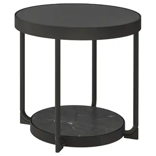 FRÖTORP side table, anthracite marble effect/black glass, 48 cm