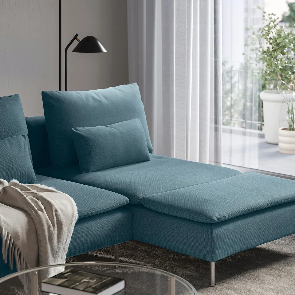 SÖDERHAMN 4-seat sofa with chaise longue, and open end/Fridtuna dark grey-blue