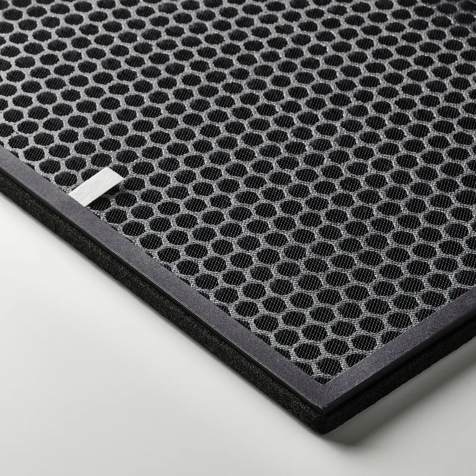 Close-up of high-quality carbon philtre, hexagonal pattern for gas absorption.