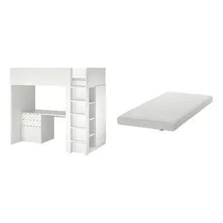 SMÅSTAD/ÅFJÄLL set: loft bed + foam mattress