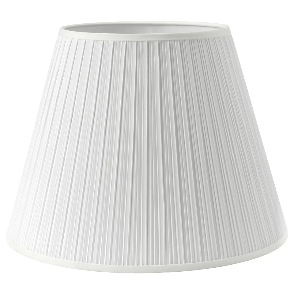 A white MYRHULT lamp shade with pleated fabric design, made of polyester.