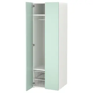 SMÅSTAD / PLATSA wardrobe, white/light green, 60x57x181 cm