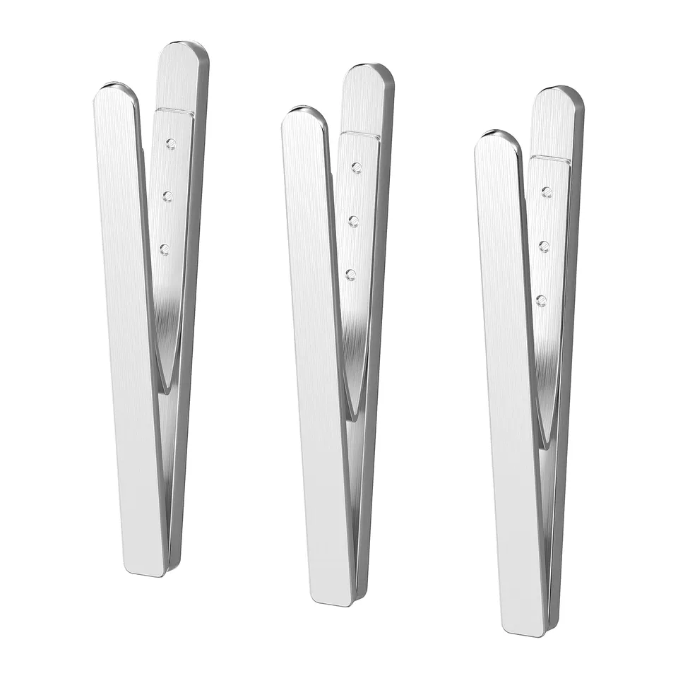Three sets of silver KUNGSFORS magnetic clips, sleek and rectangular design, made of stainless steel and abs plastic, perfect for hanging items.