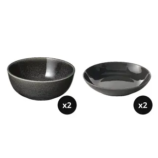 GLADELIG set: bowl x2 + deep plate x2