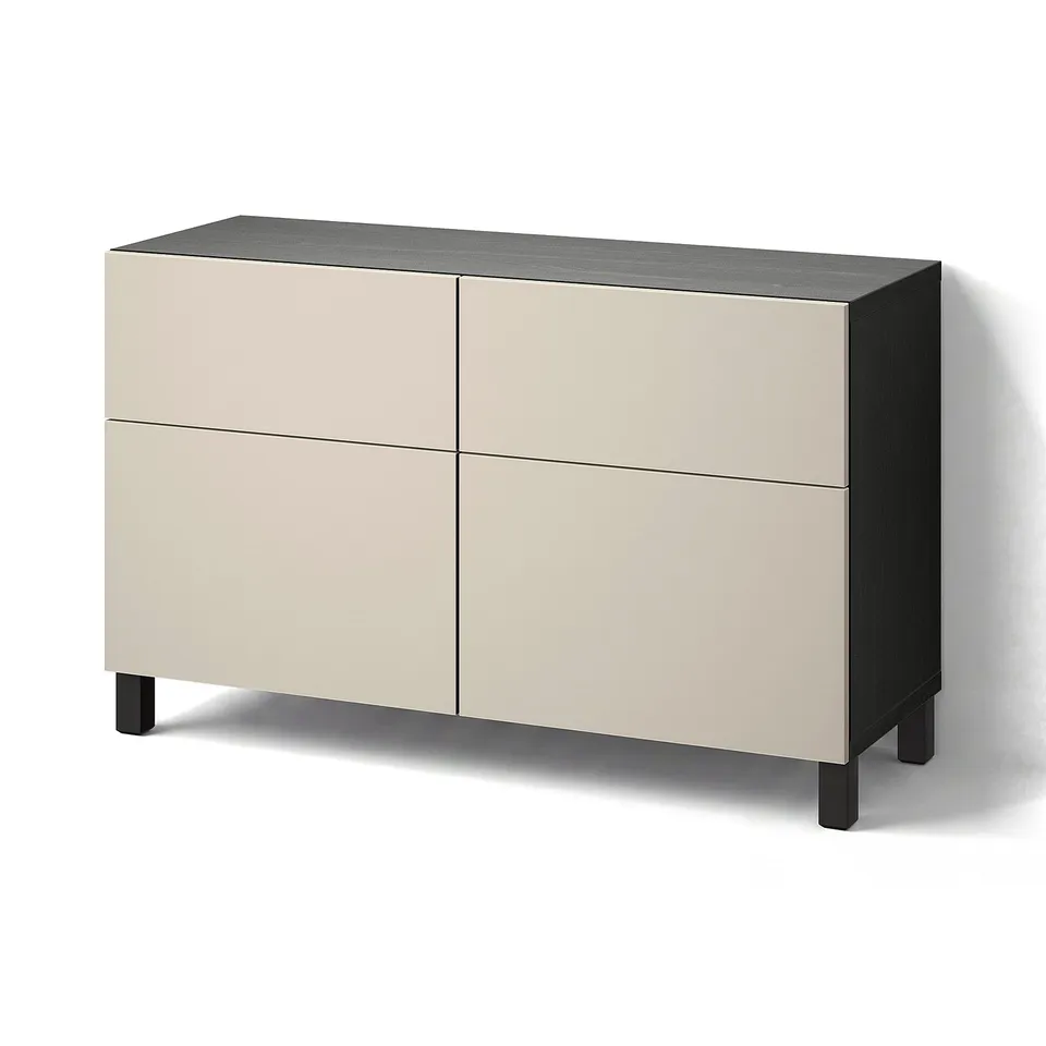 BESTÅ Storage combination w doors/drawers, black-brown/Lappviken/Stubbarp light grey-beige, 120x42x74 cm