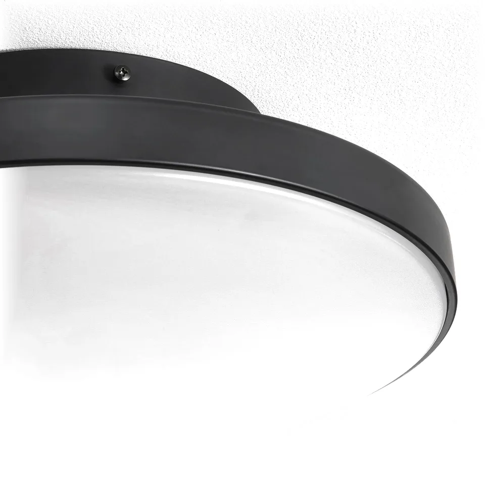 Modern ceiling lamp with sleek, black frame and diffused lighting.