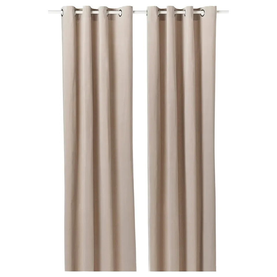 SANELA curtains: pair of light beige, cotton velvet, straight panels with eyelets for hanging.