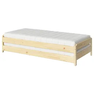 UTÅKER stackable bed with 2 mattresses, pine/Åfjäll firm, 80x200 cm