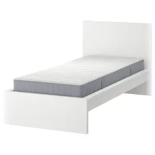 MALM bed frame with mattress, white/Valevåg super firm, Length 209 x Width 135 x Height 100 cm