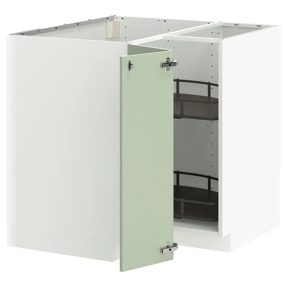 METOD kitchen unit: white with green door, square shape, modern design, sturdy frame, adjustable shelves.