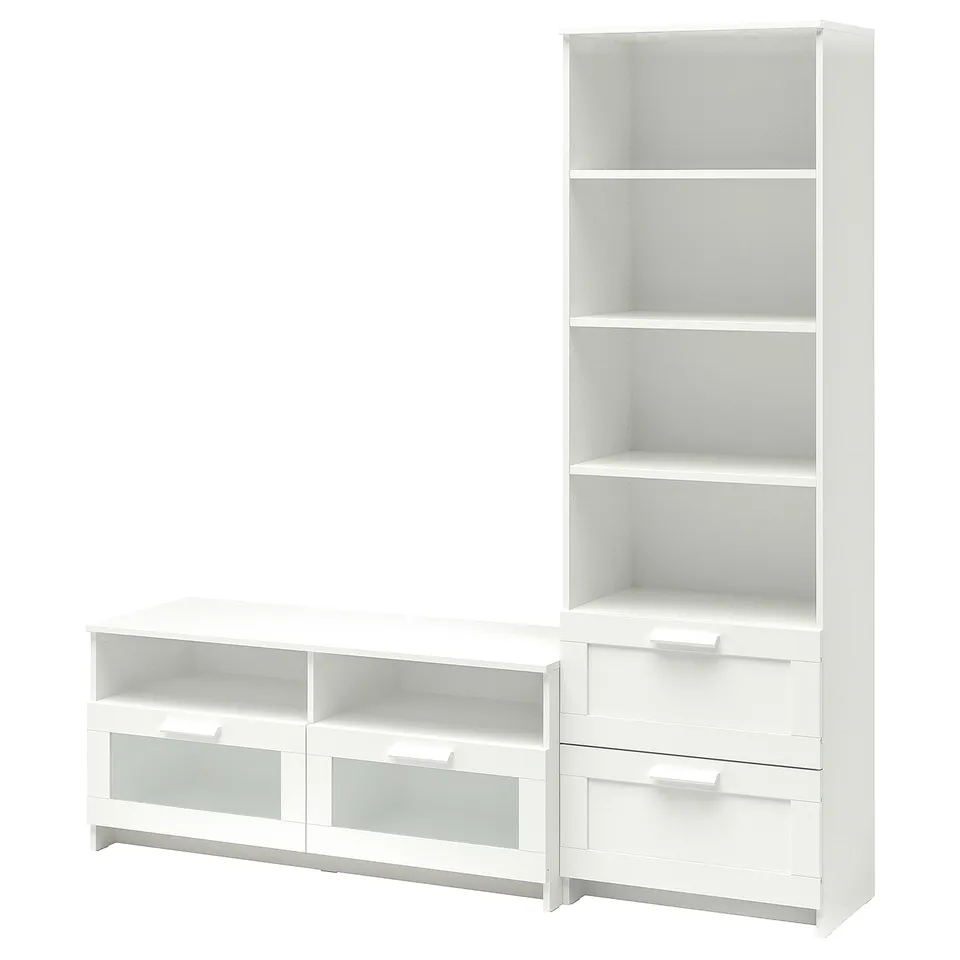 BRIMNES tv stand & bookcase combo - adjustable shelves, glass-front drawers, modern design.