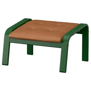 POÄNG footstool, dark green/Grann golden-brown, Width 68 x Depth 54 x Height 39 cm
