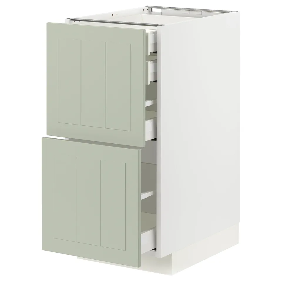 Ikea METOD kitchen cabinet, green, rectangular, with multiple drawers.
