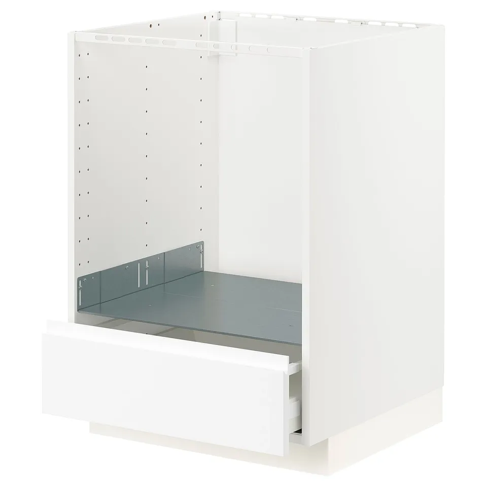 METOD kitchen cabinet, white, metal shelf, drawer, modern design.