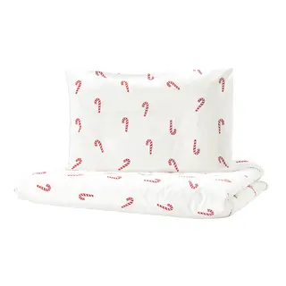 LÖVSÅNGARE duvet cover 1 pillowcase for cot, candy cane pattern, 110x125/35x55 cm