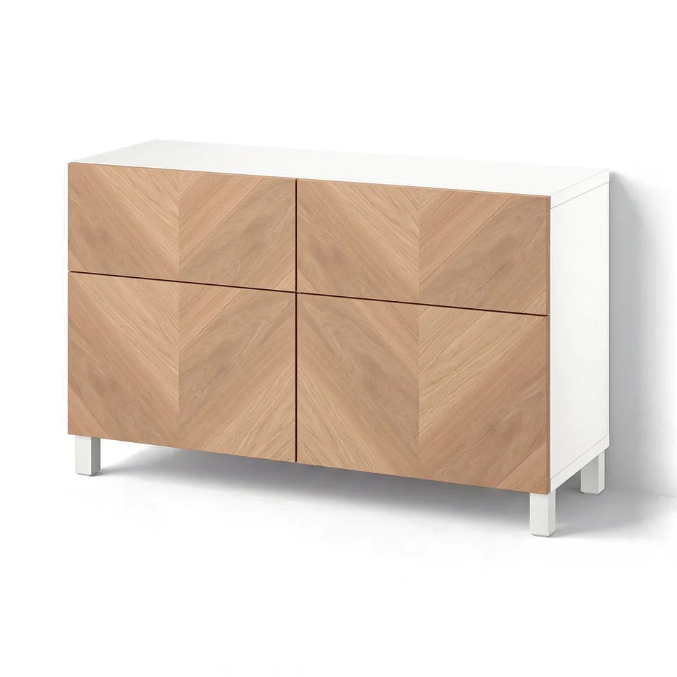 BESTÅ Storage combination w doors/drawers, white/Hedeviken/Stubbarp oak veneer, 120x42x74 cm