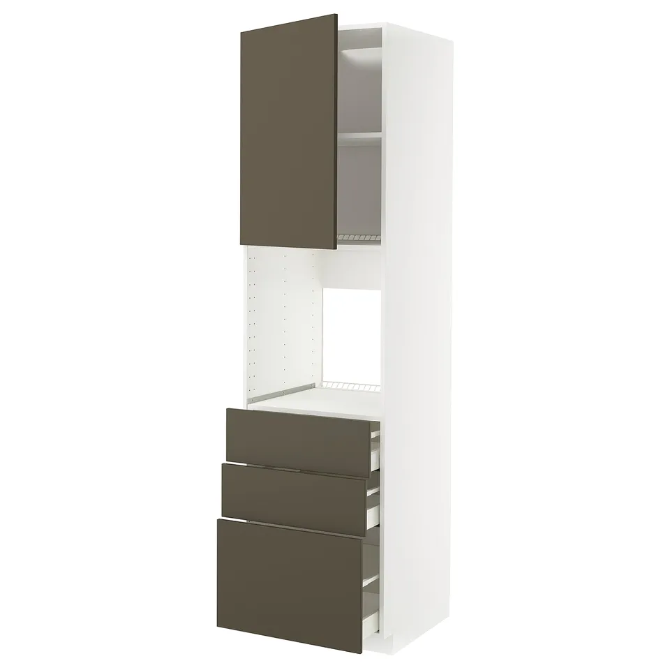 Modern brown/beige kitchen cabinet with 3 drawers and top shelf by ikea METOD.