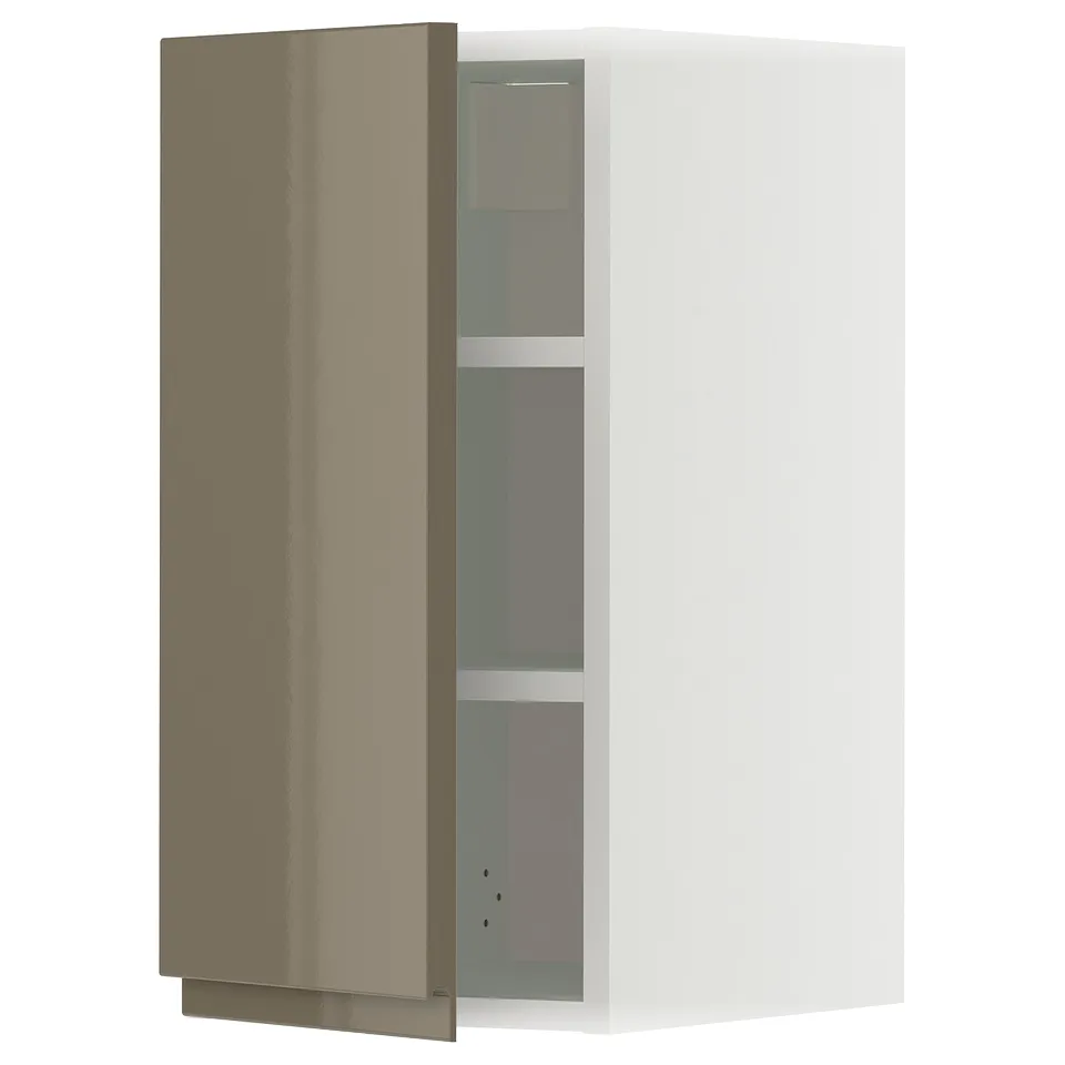 Modern kitchen cabinet: METOD, high gloss dark grey-brown colour, sleek handle-less design.