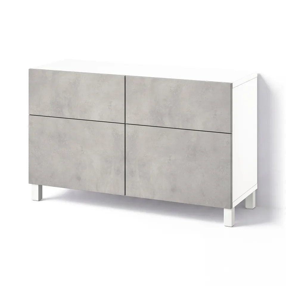 BESTÅ Storage combination w doors/drawers, white Kallviken/Stubbarp/light grey concrete effect, 120x42x74 cm