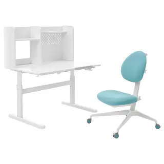 BERGLÄRKA / DAGNAR children's desk and chair, white/turquoise, Depth 70 x Width 100 cm