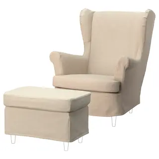 STRANDMON slipcover for armchair/footstool, Naggen beige