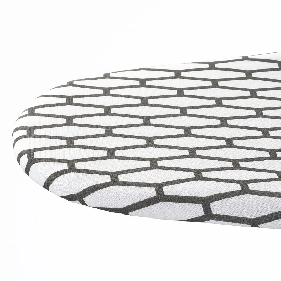 A high-quality, geometric-patterned ironing board cover. The intricate design adds a modern touch, ensuring both functionality and style.