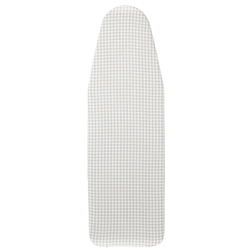 LAGT ironing board cover, grey and white chequered, rectangular with rounded ends, made of cotton and polyester, featuring a drawstring for easy use.