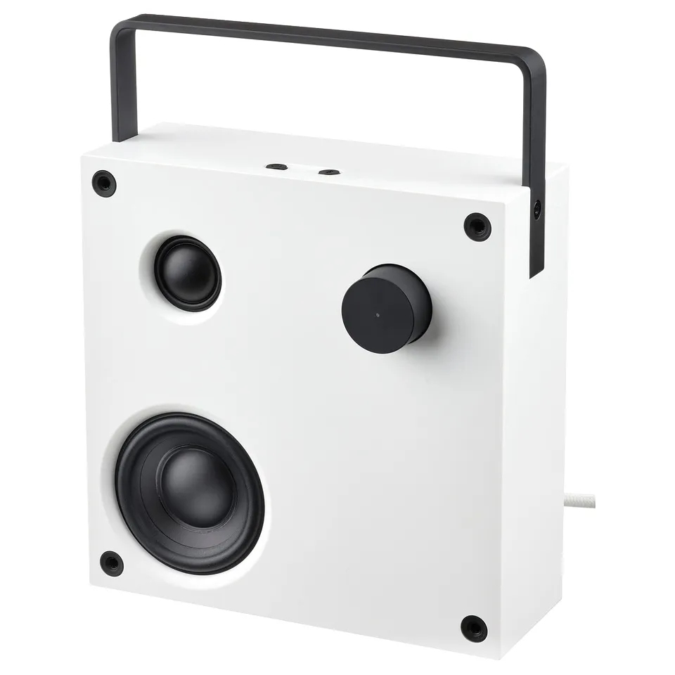 White VAPPEBY bluetooth speaker with handle & controls.