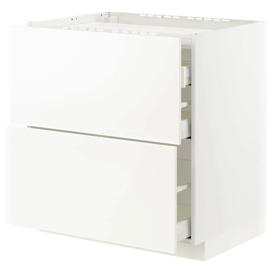 White kitchen cabinet, METOD series, rectangular, two drawers & two doors, smooth white finish.