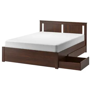 SONGESAND bed frame with 4 storage boxes, brown/Lönset, 150x200 cm