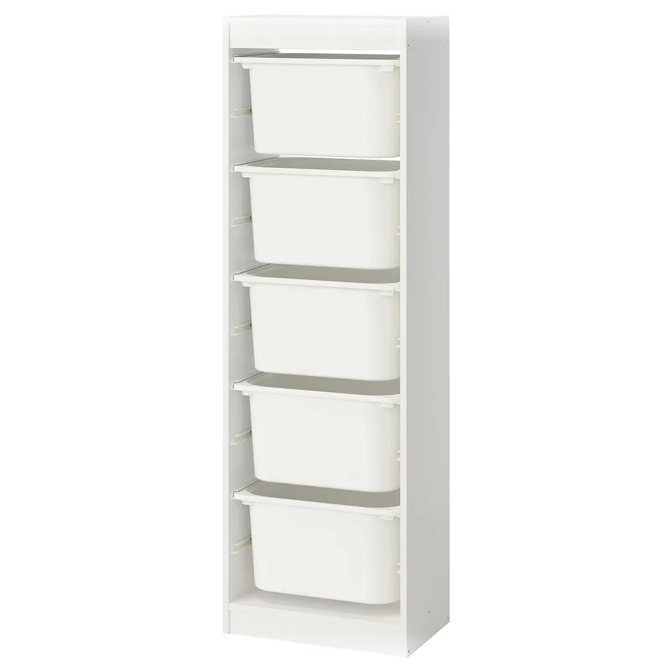 TROFAST storage with 5 removable boxes, wooden frame, perfect for kids toys.
