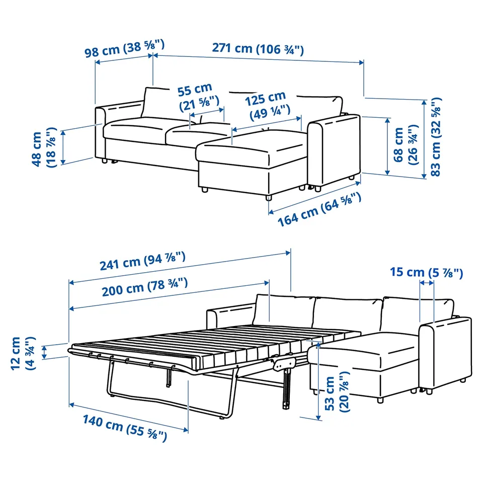 VIMLE 3-seat sofa-bed with chaise longue, Gunnared beige