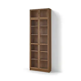 BILLY / OXBERG bookcase w glass doors/ext unit, brown walnut effect/clear glass, 80x30x237 cm