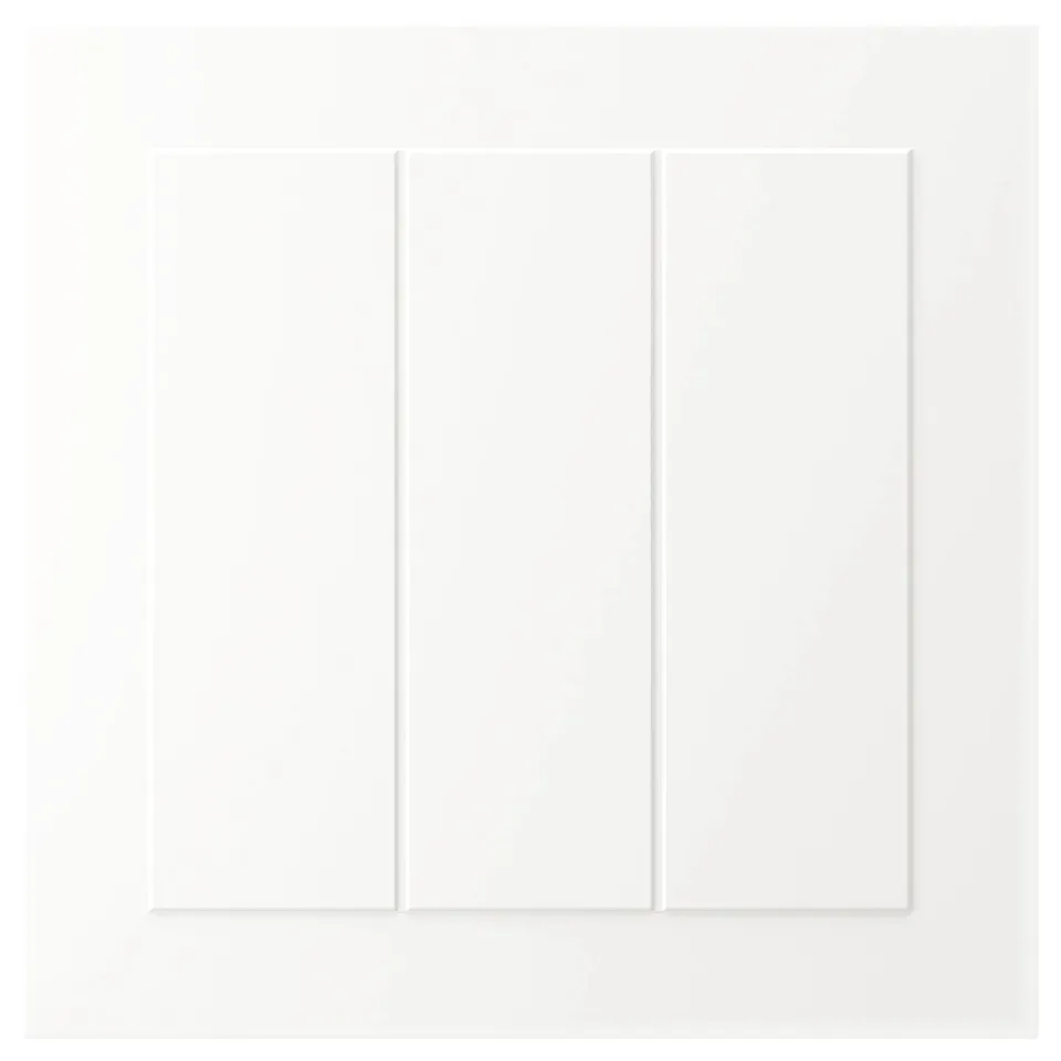 A white STENSUND cabinet door with a grooved panel design.