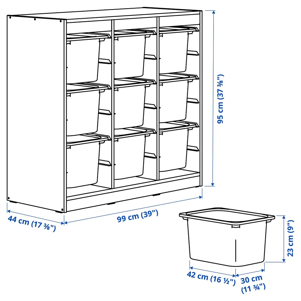 TROFAST Storage combination with boxes, room divider/white white, 99x44x95 cm