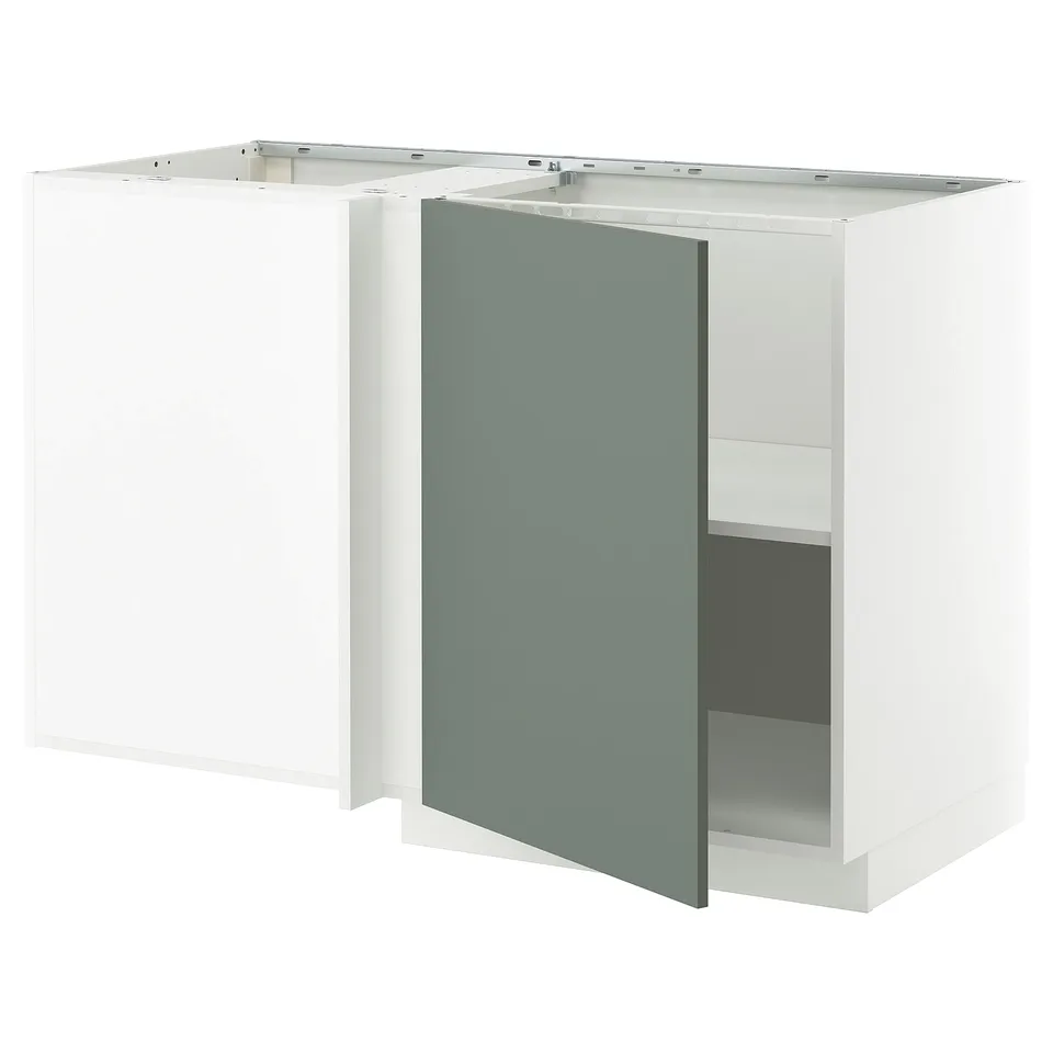 Grey-green ikea METOD kitchen cabinet with smooth, rectangular design.