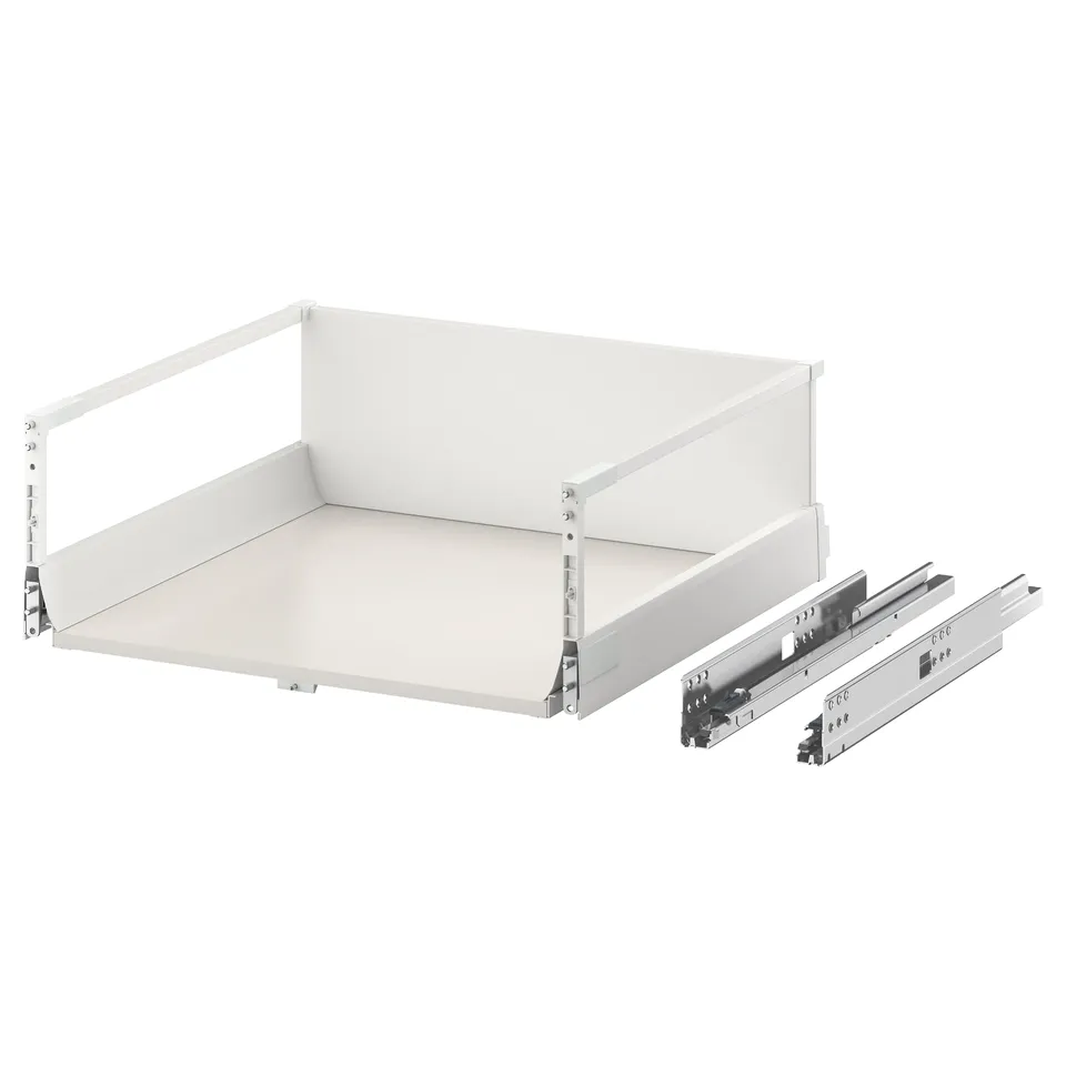 MAXIMERA white drawer set, all-white with illuminated edges, includes slides and has a modern minimal design.