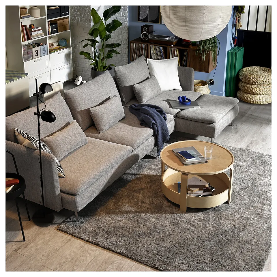 SÖDERHAMN 4-seat sofa-bed, with chaise longue/Viarp beige/brown
